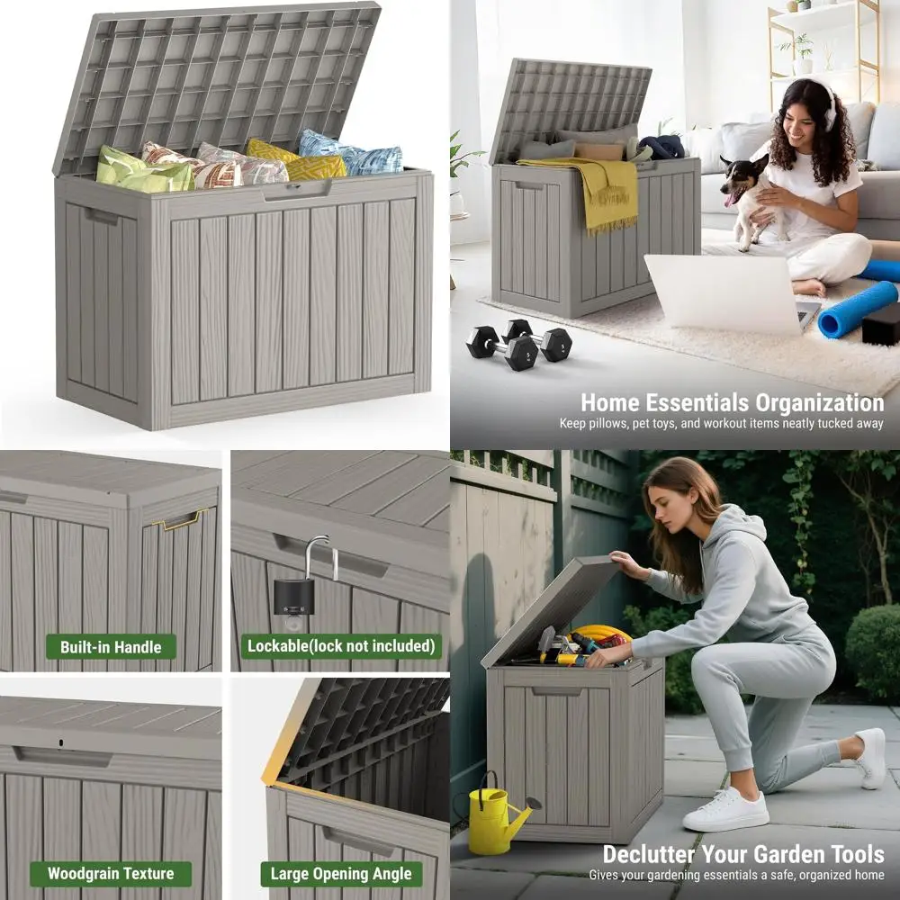 45 Gallon Outdoor Storage Box, Weatherproof Deck Box, UV-Resistant Patio Furniture and Pool Supply Chest in Greige