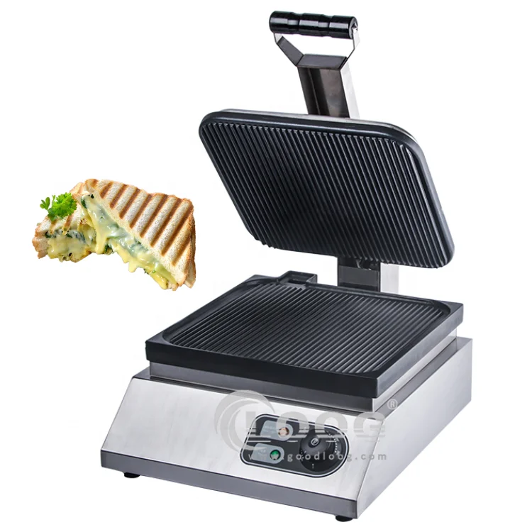 

Factory Wholesale Panini Grill Press Grooved Top & Bottom Contact Grill 2.2kW Panini Grill Commercial