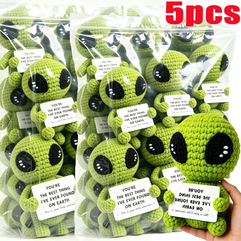 Funny Romantic Crochet Alien Plush Handmade Amigurumi with Affirmation Card Sweet Reassuring Gift for Best Friend Couple Him Her