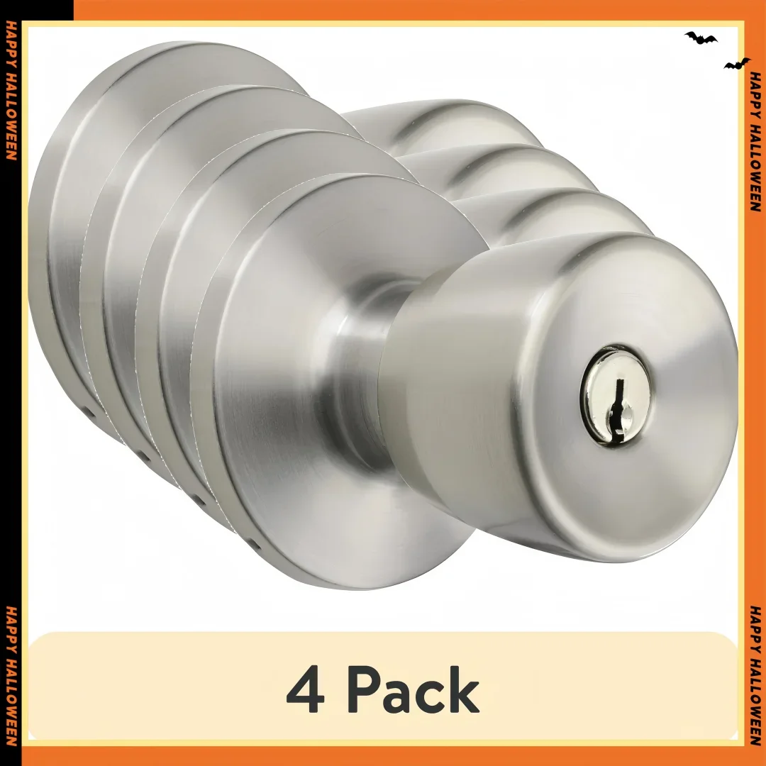 

Stainless Steel Tulip Keyed Knob 4-Pack, Privacy Locking Door Knobs for Bedroom, Bathroom, Interior Doors