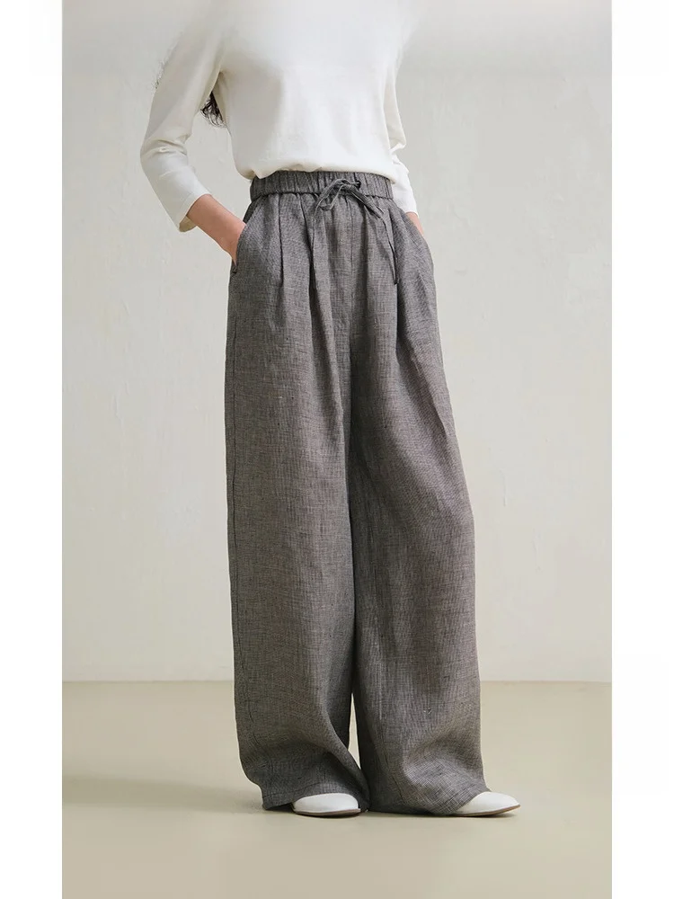 

Classic Cheered 00% Linen Casual Pants Wide Leg Spring Loose Feel Women's Travel Original Design Straight Tube Pants