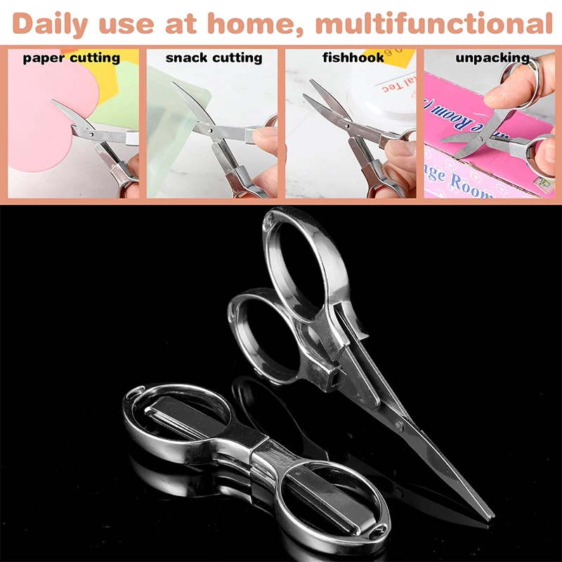 90Pcs Plastic Handle Scissors Stainless Steel Blade Folding Scissors Glasses-shaped Mini Shear Anti-Rust Telescopic Cutter