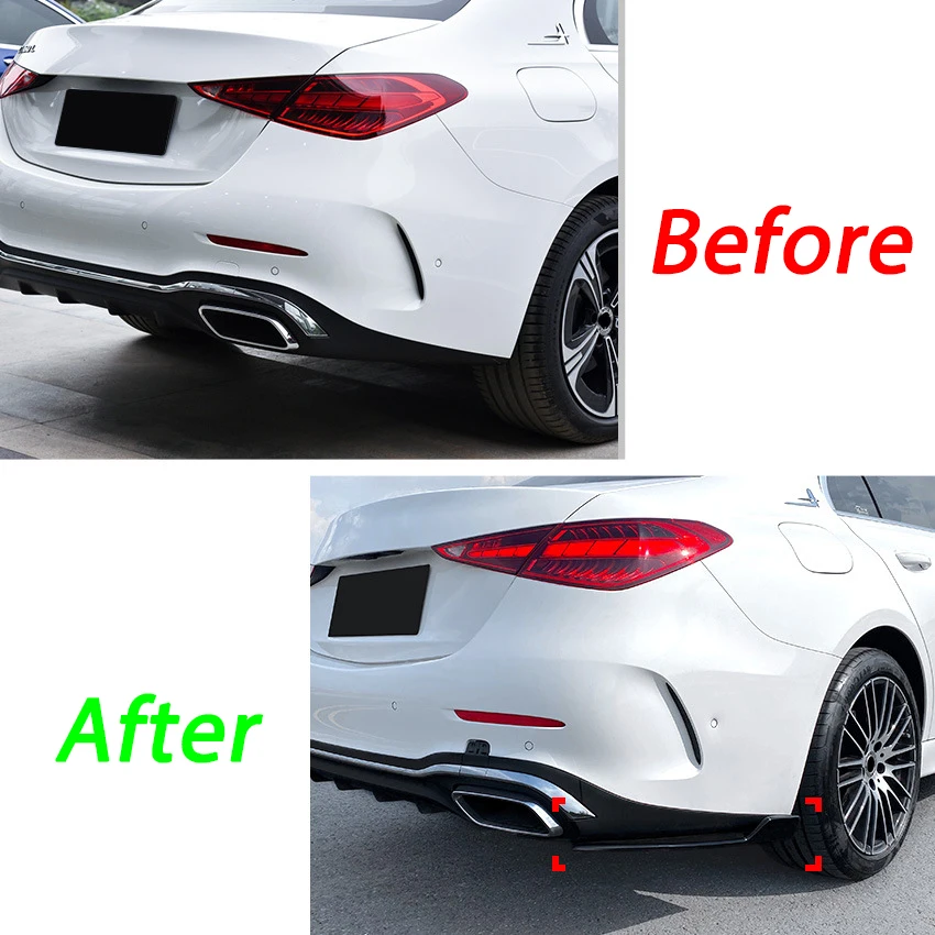 2 pcs 2019 To Up For Mercedes Benz C Class W206 C200 C260 C300 AMG Rear Bumper Side Diffuser Splitter Spoiler By Glossy Black