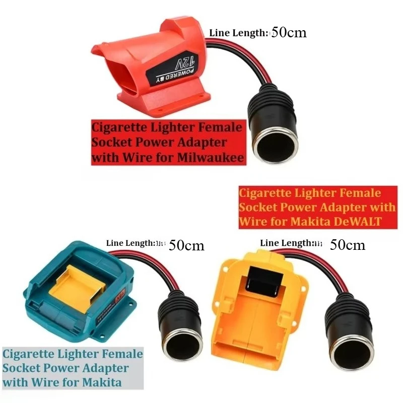 Cigarette Lighter Female Socket Power Adapter with Wire for Makita DeWALT Milwaukee Ryobi 20V Lithium Battery Built-in 30A Fuse