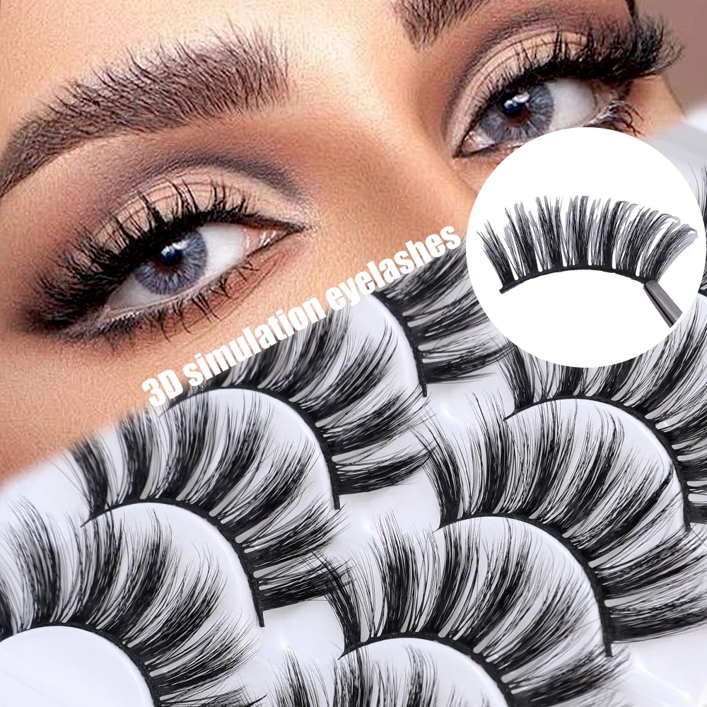 3D Faux Mink Hair Soft False Eyelashes 5 Pairs Fluffy Wispy Long Thick Lashes Handmade Eye Lash Eyelash Extension Makeup Tools