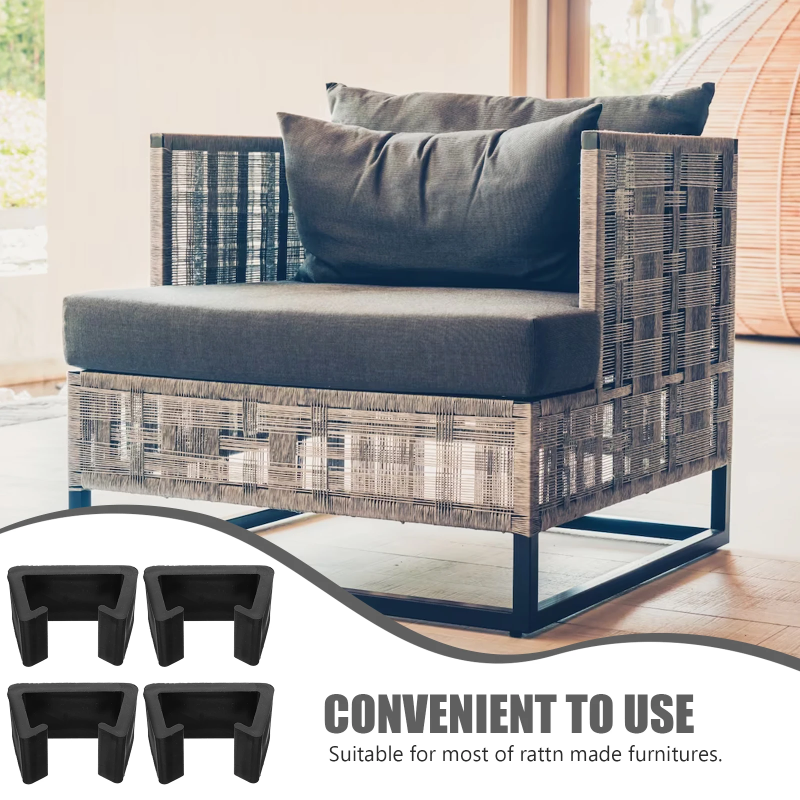 

4Pcs Furniture Retainer Clips Rattan Chair Fastener Creative Sofa Connector Black for Home Office Living Room