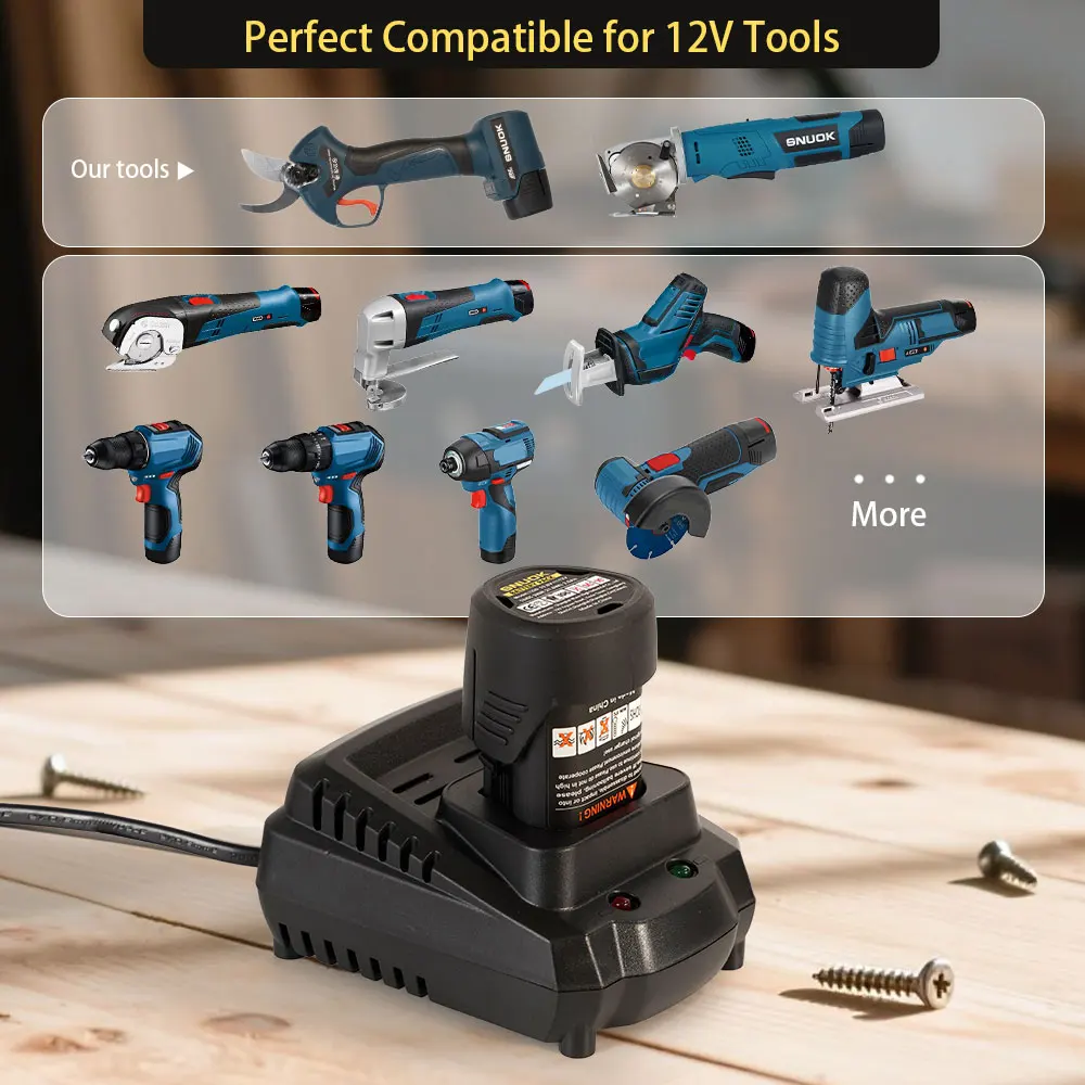 Bateria sem escova SNUOK 12V 2.0Ah suporta substituição de rebarbadoras, chaves de fenda, ferramentas elétricas para baterias de lítio Bosch