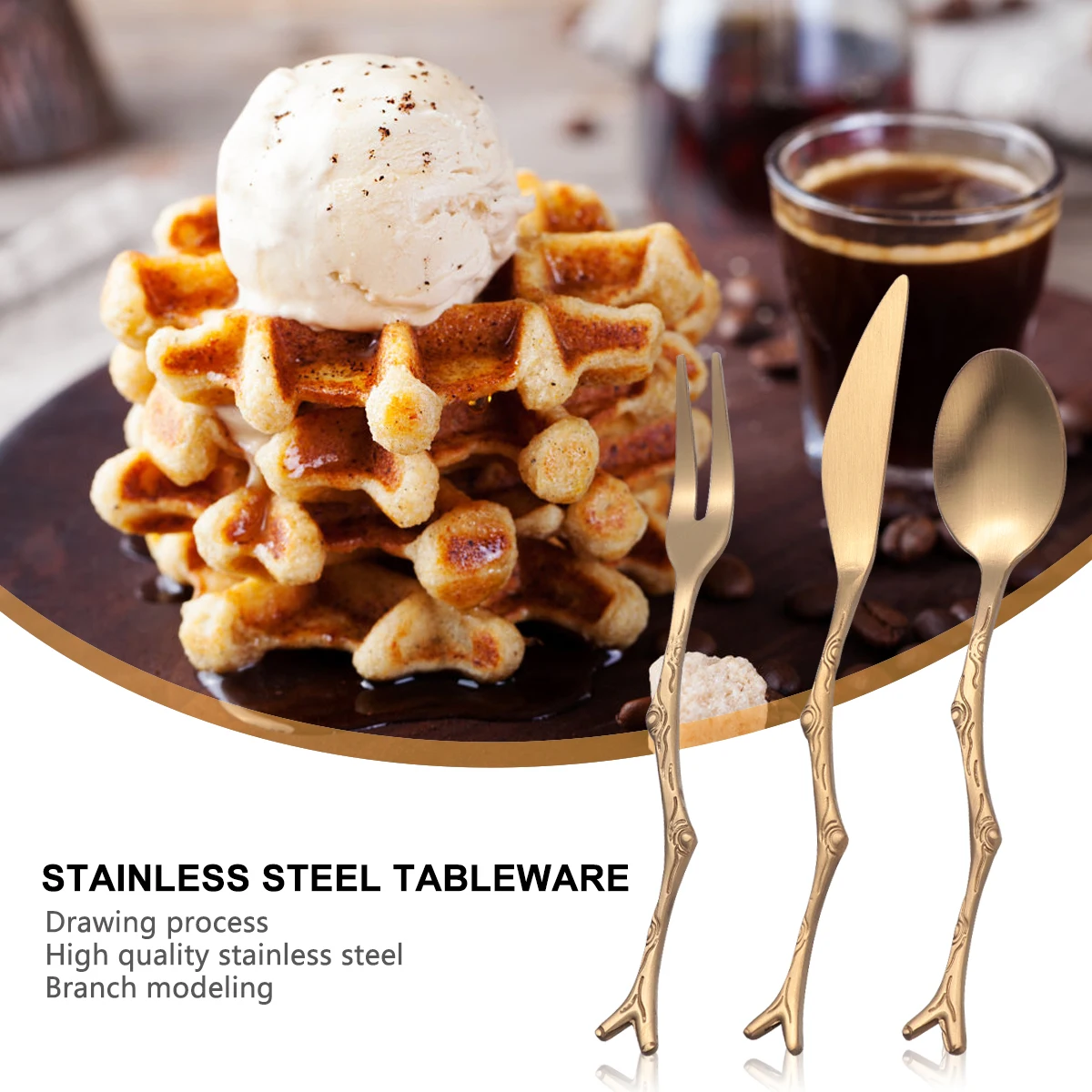 

Forks Retro Branch Knife Spoon Fruit Tablespoon Golden Stainless Steel Jelly Spoons