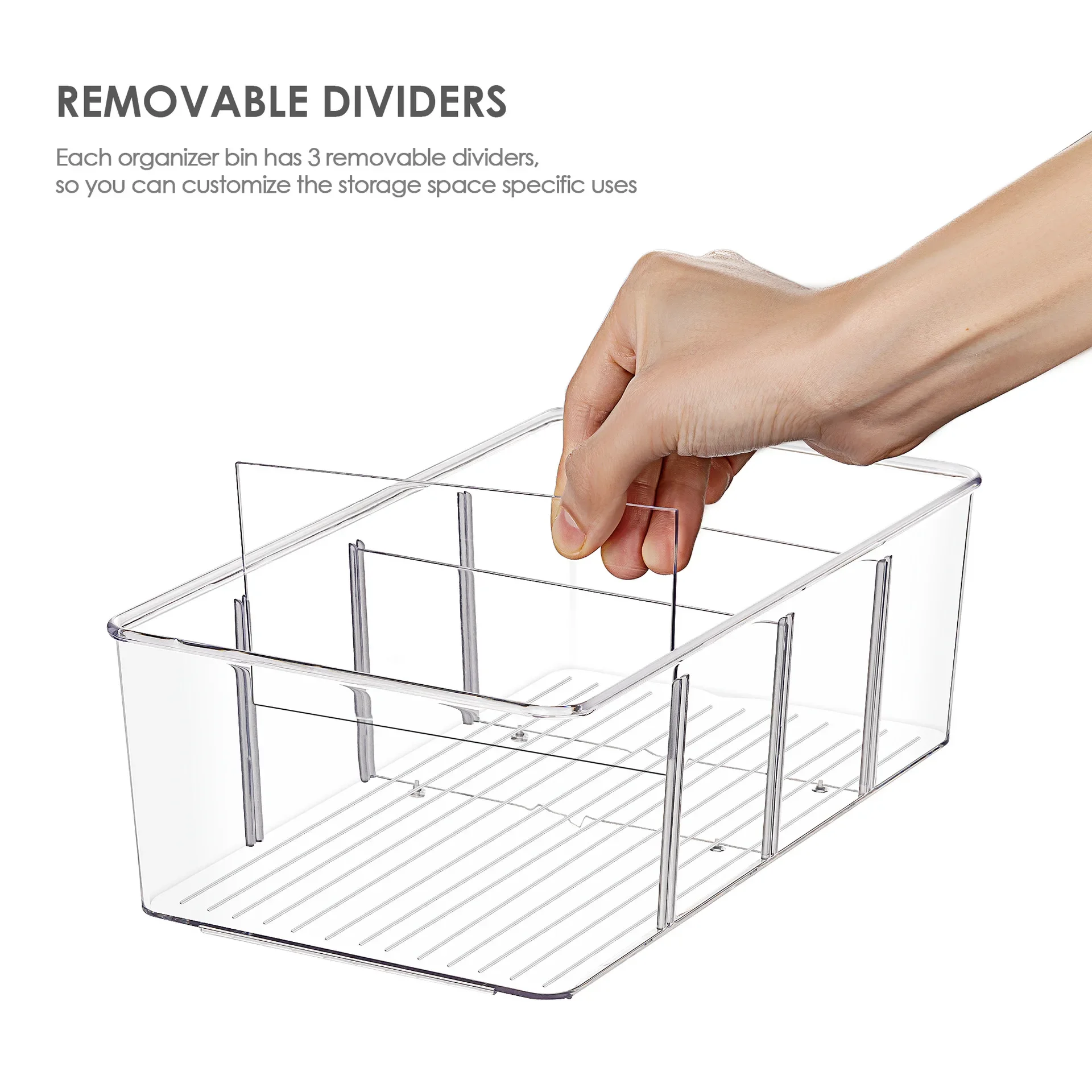 4 Grids Refrigerator Organizer Bins Soda Can Beverage Transparent Fridge Kitchen Container Cabinets Holder Fresh Storage Box