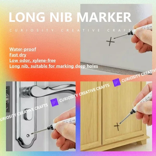 3/1pcs Long Nib Deep Hole Markers Oil  Marking Pen Paint Permanent Set Waterproof Wood Working Based Bathroom Decoration