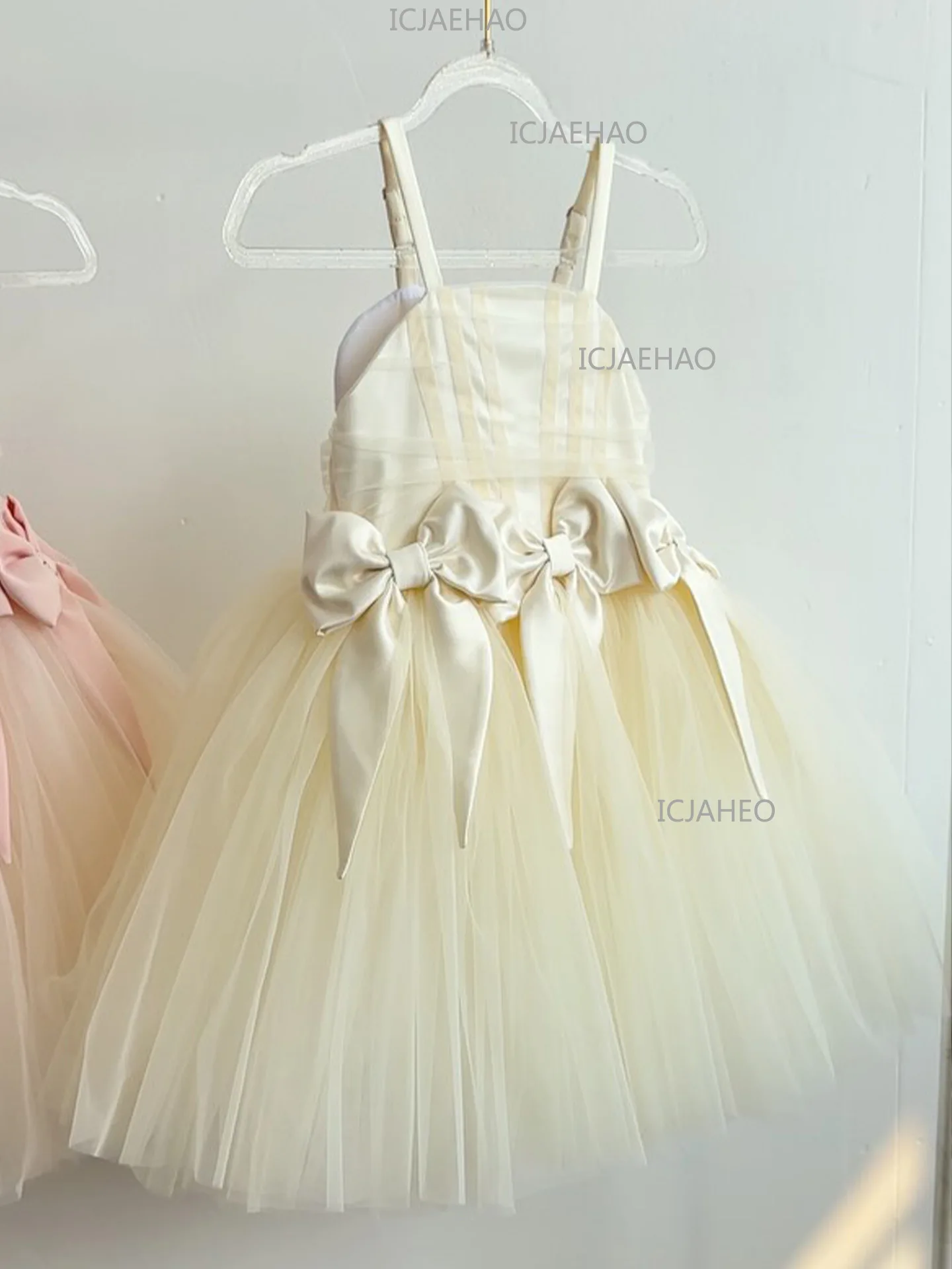 Princess Dress For Girls Bow Tulle Puffy Skirt Kids 1st Birthday Party Gown 2026 New Summer Sleeveless Strap Children Clothes