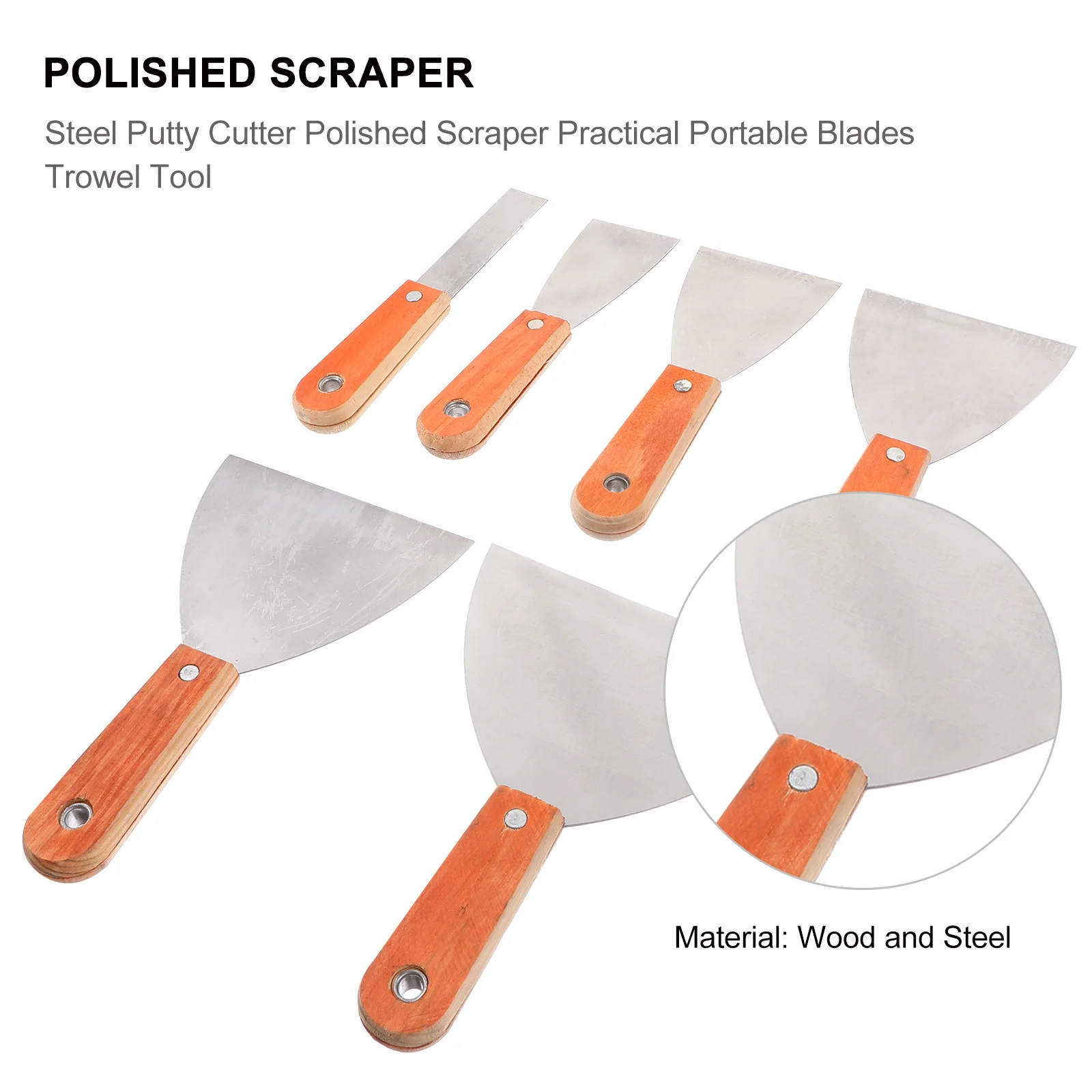 มีดโป๊วพลาสติกด้ามไม้ 6 ชิ้น พร้อมใบมีดสแตนเลส สำหรับซ่อมแซมบ้าน ปะผนัง ขัดเงารถยนต์ และงานฉาบผนัง