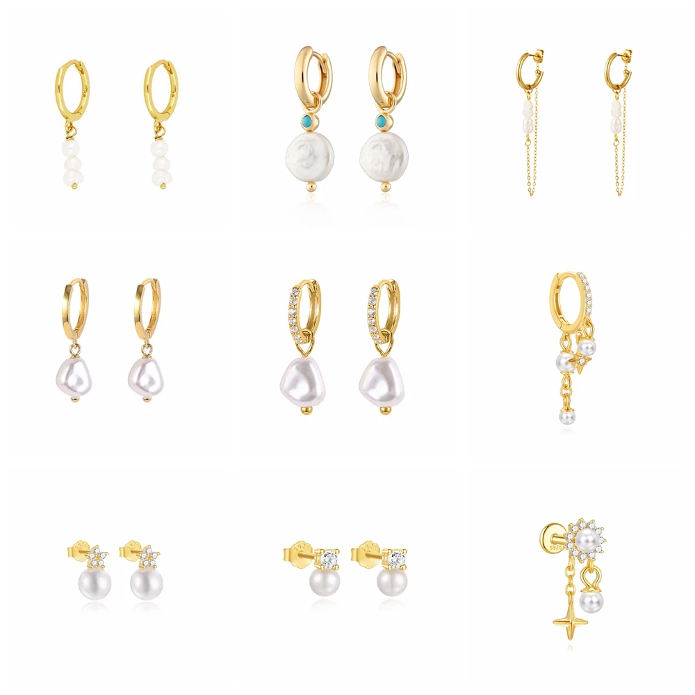 ROXI 925 Sterling Silver Pearls Earrings For Women Wedding Fine Jewelry Piercing Earrings Hoops Bohemia Pendientes Plata Earings
