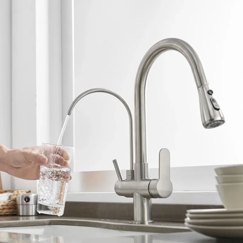 Sensor Touch Filter Kitchen Faucets Hot Cold Pull Out  Sink Mixer Tap 3 Ways Brushed Nickel    Faucet