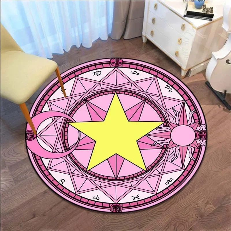 Cartoon Sakura Round Carpet Magic Captor Card Rug Pink Carpet Doormat Anti-slip Plush Living Room Home Decor Machine Washable