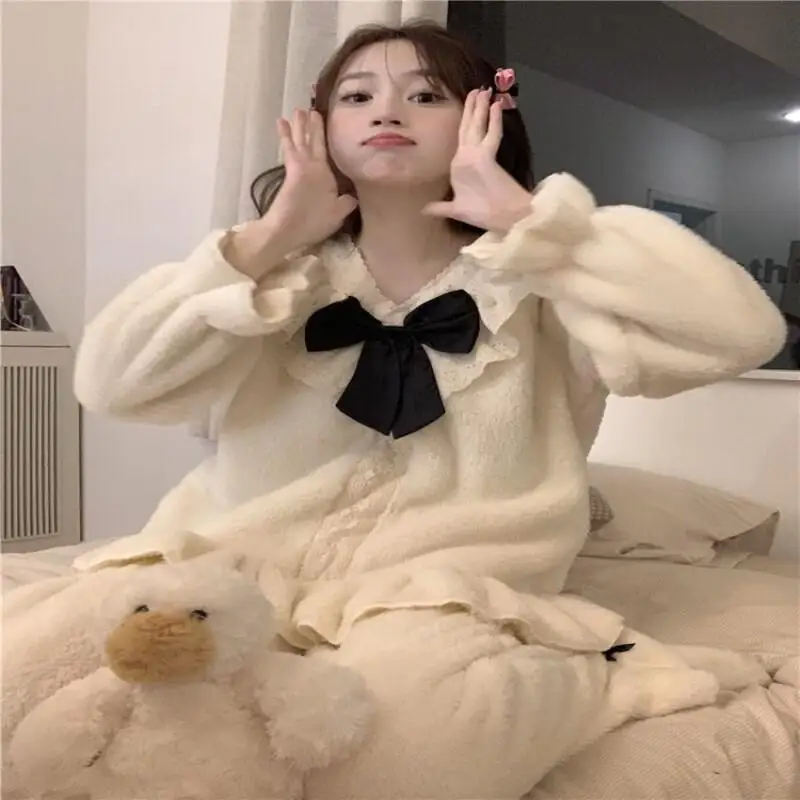 

New Women's Pajama Set Girl Winter Homewear Christmas Pajamas Couples Sexy Coral Fleece Sets Princess Style Sweet Sleepwear