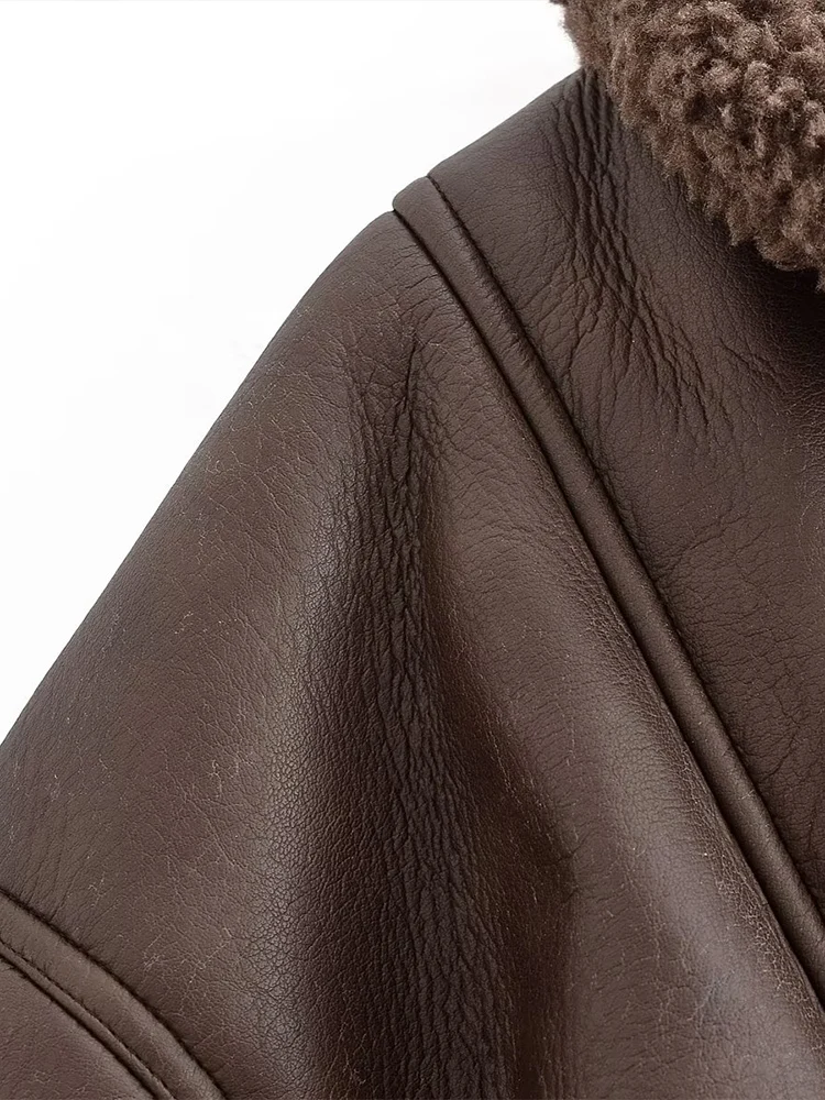 Estilo europeu novo feminino elegante e versátil elegante casual cor sólida lapela único breasted shearling casaco