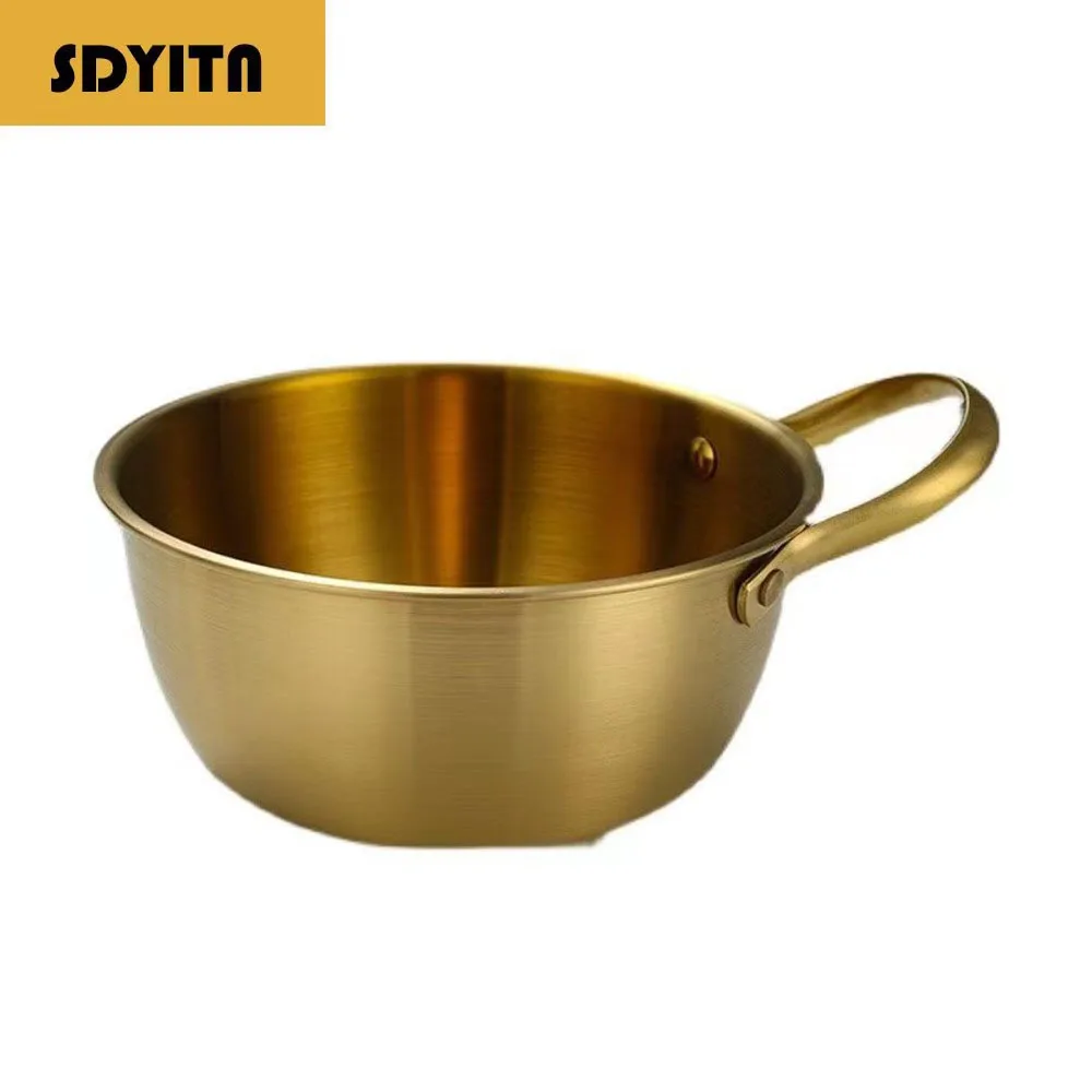 Stainless Steel Salad Bowl with Handle and Ear, Thickened Mixing Bowl for Egg Beating, Ramen Noodle Bowl