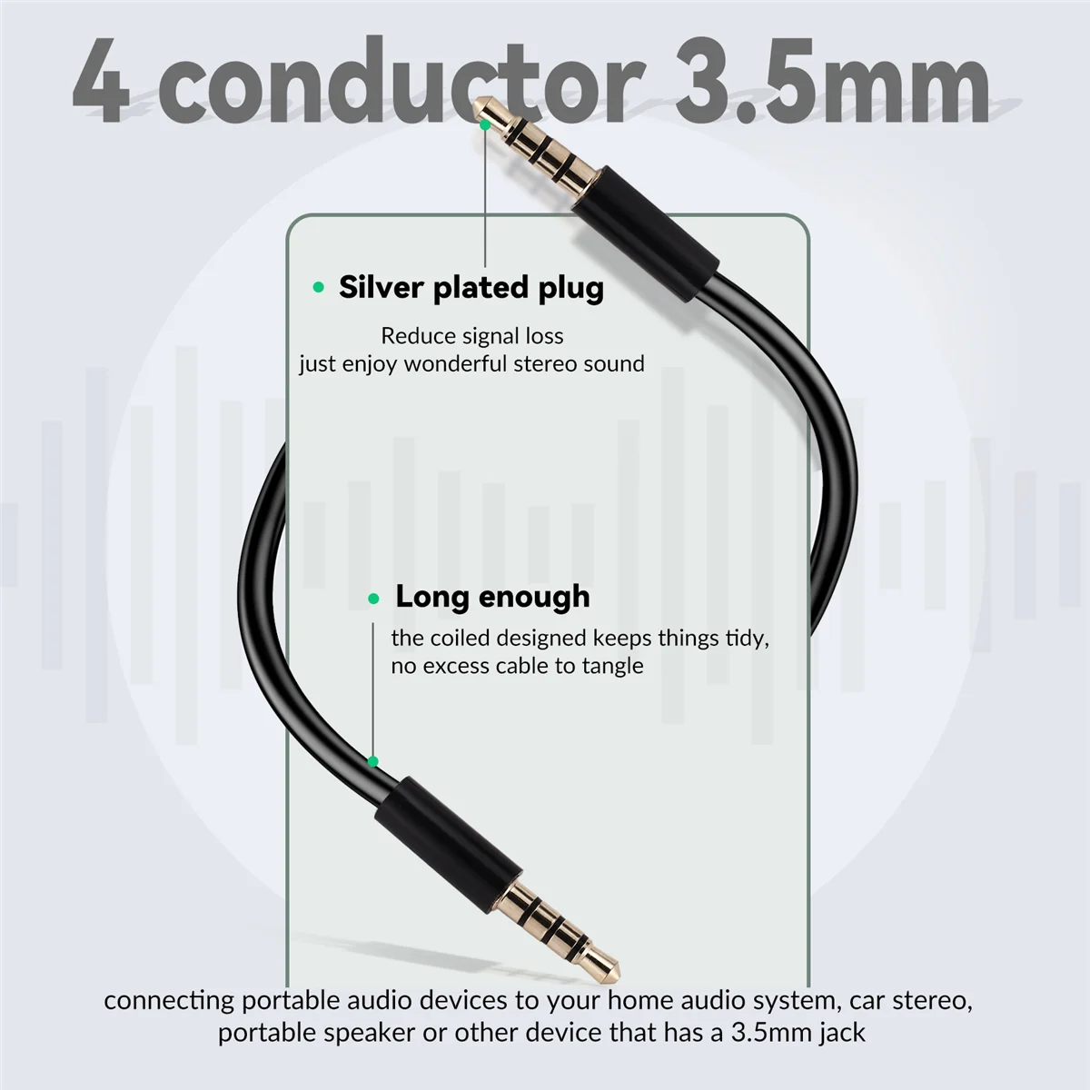 Новый 3,5 мм разъем «папа-папа» 4-полюсный удлинитель Aux аудио спиральный спиральный кабель 1,5 м