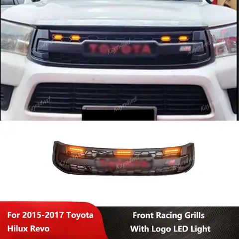 Pickup 4X4 Exterior Accessories Front Mesh Grille Racing Grills With Logo LED For 2015-2017 Toyota Hilux Revo GR Bumper Grilles
