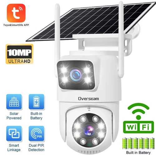 Monitor inteligente WIFI de 10MP, cámara IP PTZ Solar inalámbrica para exteriores, cámara de videovigilancia con batería integrada, Larga modo de reposo TUYA