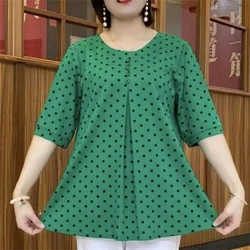 7XL Women Loose Spring Autumn Shirts Lady Fashion Casual Polka dot printing Half sleeve O-Neck Collar Button Blusas Tops