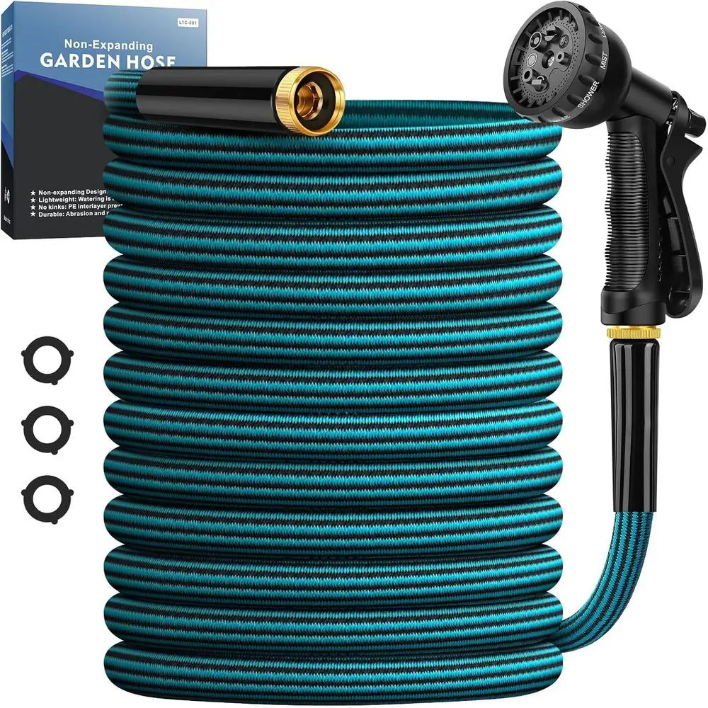 

Garden Hose 100ft, Non-Expanding Water Hose Ultra Lightweight, Kink-Free, Sturdy, Flexible, Abrasion Resistant Hose for Yard, La
