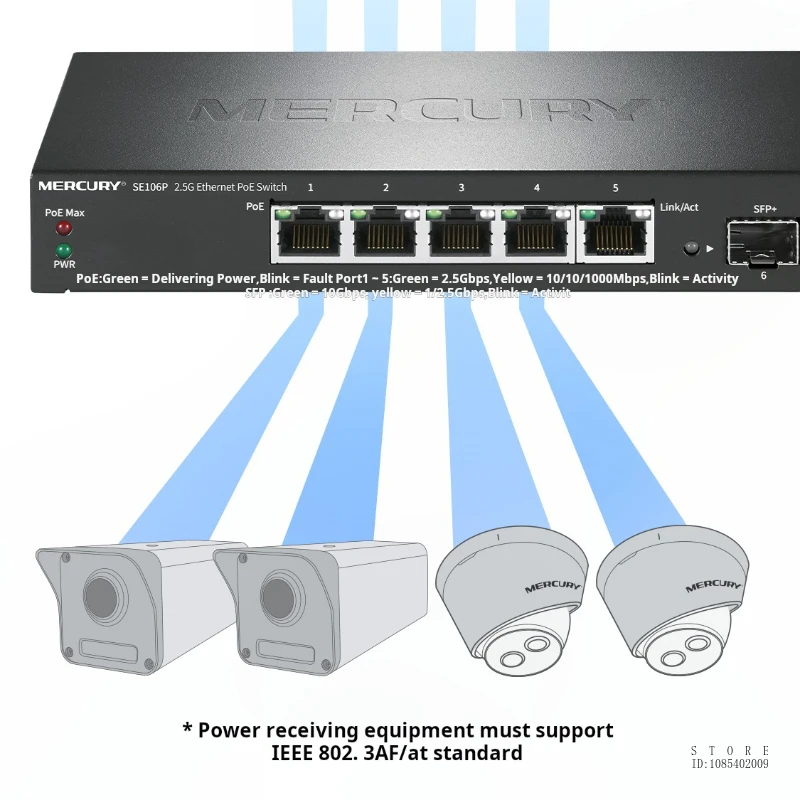 MERCURY 2.5G Ethernet PoE Switch, 4*2.5GE (PoE) @ 55W + 1*2.5GE + 1*10G SFP+, Plug and Play, Steel Shell Design, SE106P