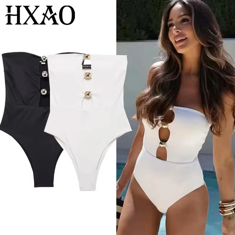 HXAO 섹시 여성 오프숄더 화이트 바디 여성 컷아웃 블랙 바디수트 여성 여름 원피스 백리스 바디콘 수영복