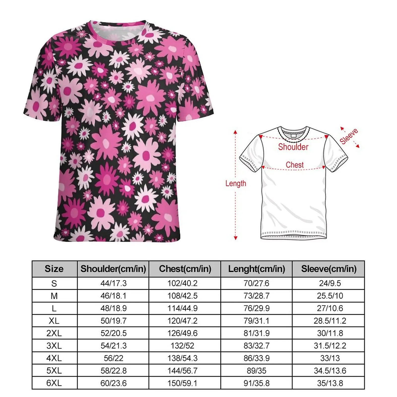 Oversized T Shirt Beach Groovy Flower Pink Floral Repeat T-Shirts  Street Style O Neck Tshirt Men Trendy Graphic Tees
