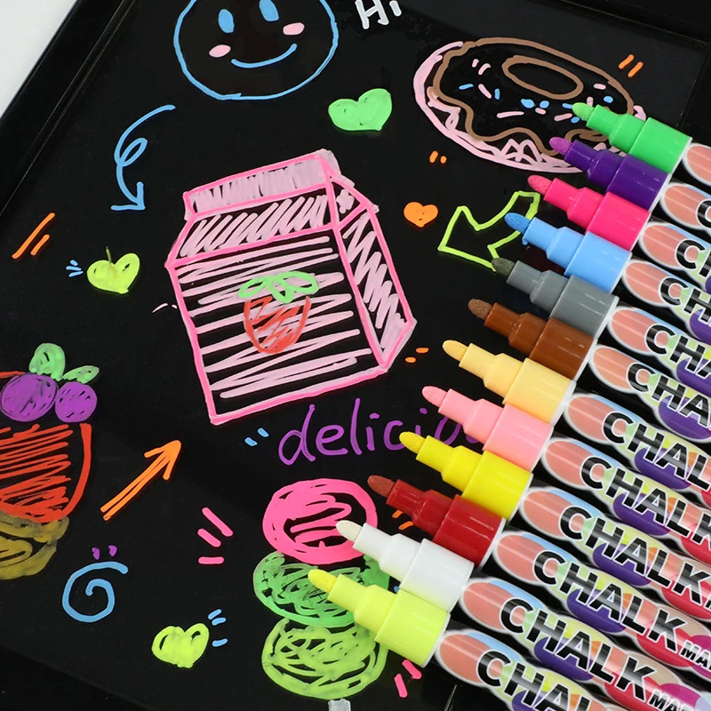 Liquid Chalk Marker Pens Erasable Multi Colored LED Writing Board Glass Window Art Marker Children Painting Blackboard Painting