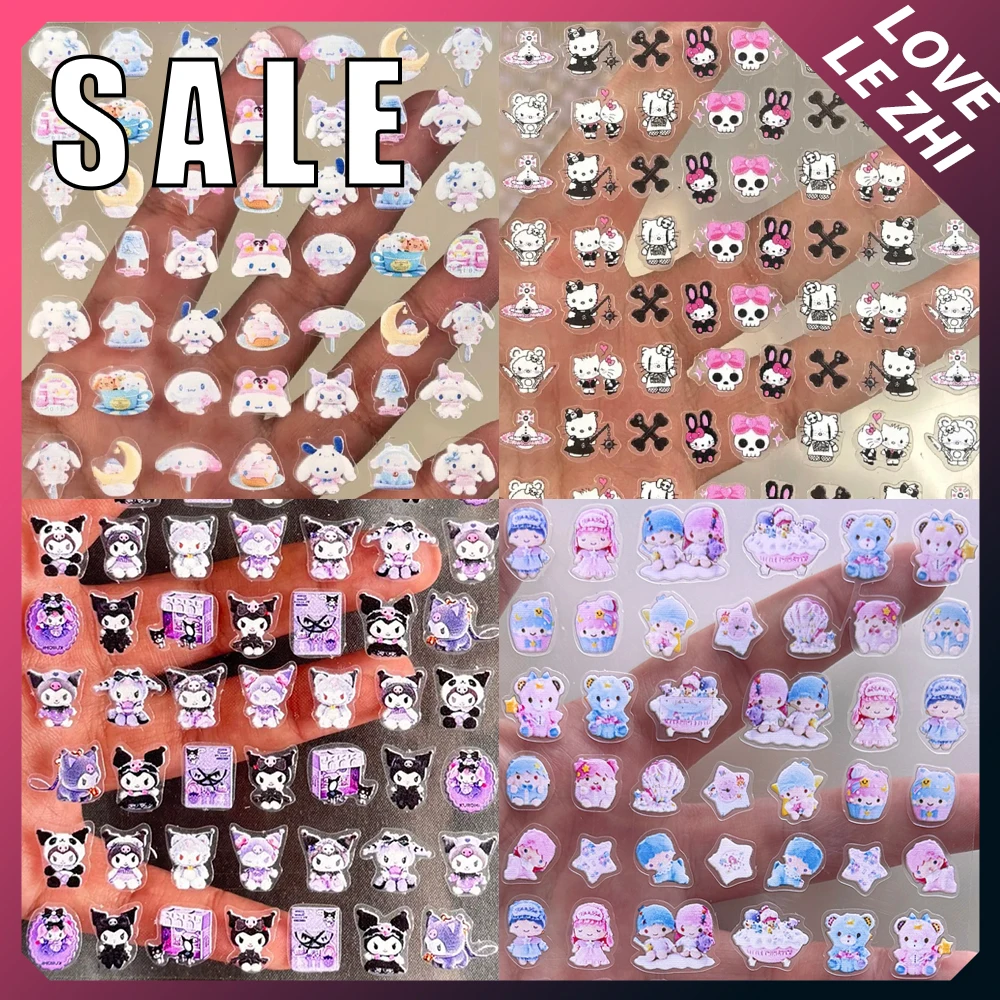 

Cartoon Kawaii 5D Embossment Nail Art Stickers Sales Promotion Sanrio Cinnamoroll Hello Kitty Kuromi Diy Phone Case Nail Decor