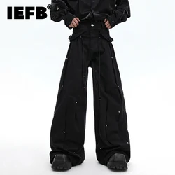 IEFB Niche Style Pleated Metal Rivet Casual Pants Wide Leg Loose Work Pants Solid Color Darkwear Male Straight Trousers 24E2145