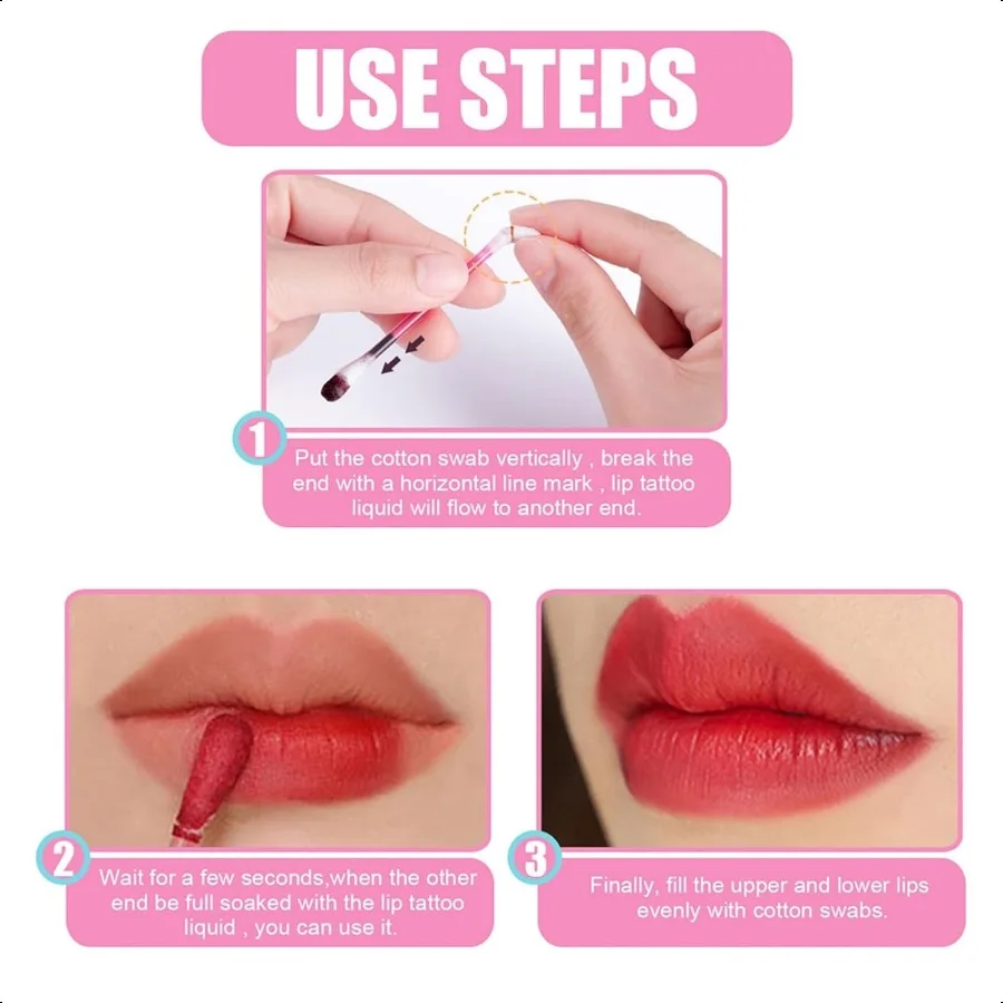 Tampone di cotone per tinta labbra 20 pezzi Tampone di cotone antiaderente impermeabile Rossetto a lunga durata Punta Q Tinta per labbra Macchia Prodotti per il trucco delle labbra carini