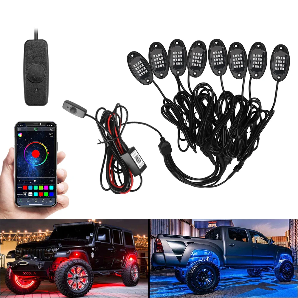 RGB LED Rock Lights 4/6/8 In 1 Car Chassis Light Music Sync For Jeep Off-Road Truck Boat Bluetooth APP Control Undergolw