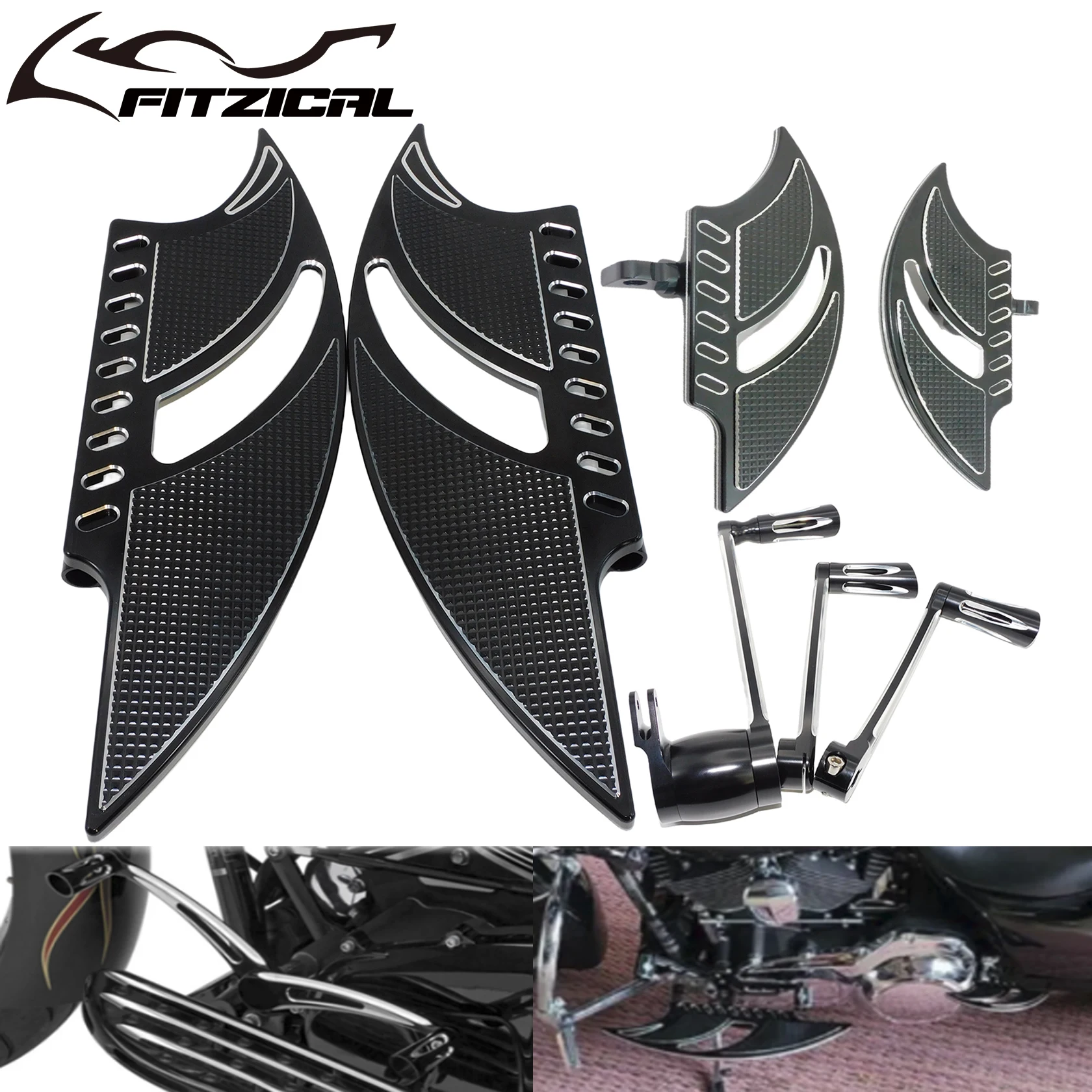 Motorcycle Front Floorboards Passenger Footboard Male Mount Foot Pegs Brake Arm Pedal For Harley Touring Road King Glide 2008-Up