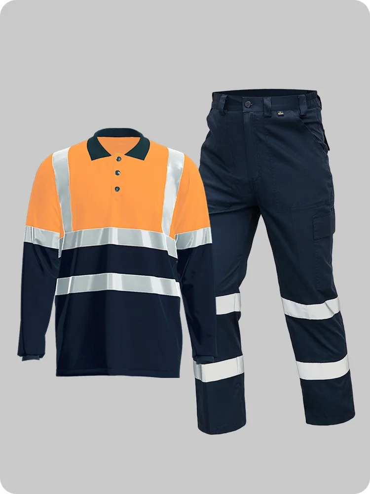 Hi Vis Safety Work clothing Quick dry Polo Shirt with cotton trousers Summer Reflective Shirt Construction Work T-shirt pants5XL