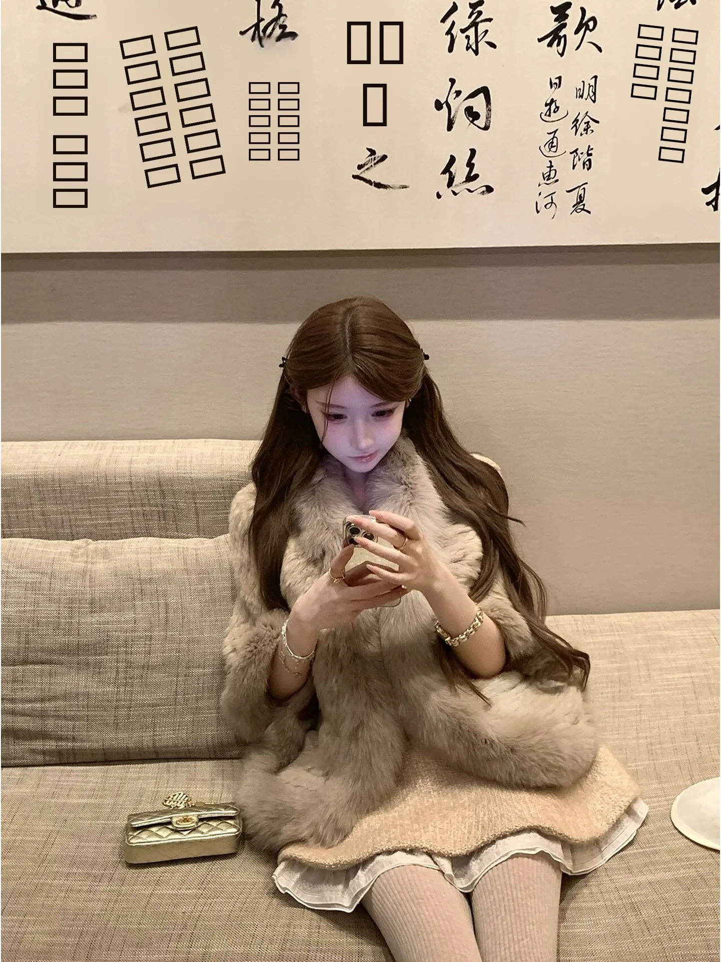 

Костюм-двойка из кроличьего меха A-ade: юбка и жакет для женщин, осенне-зимний сезон, модный комплект Cleanfit Sle