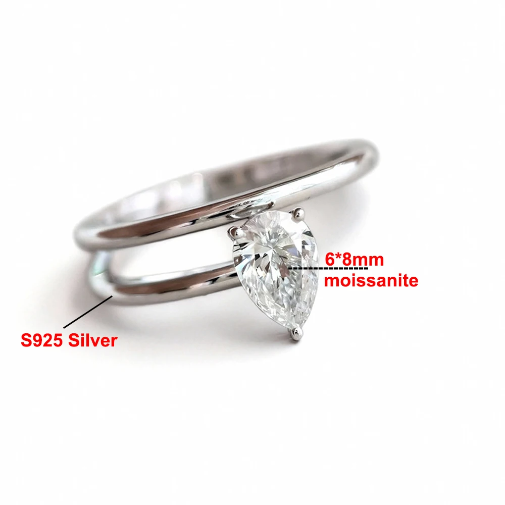 6*8 مللي متر الكمثرى قطع مويسانيتي خواتم الخطبة للنساء المخفية هالة مختبر نمت الماس 925 فضة طبقة مزدوجة الزفاف الفرقة