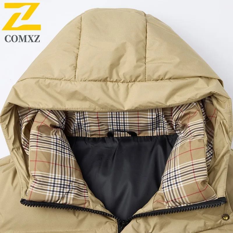 COMXZ الرجال مقنعين أسفل سترة قطن الشتاء سميكة مقاوم للماء يندبروف معطف حراري في الهواء الطلق سنوفيلد الصوف بطانة ملابس العمل