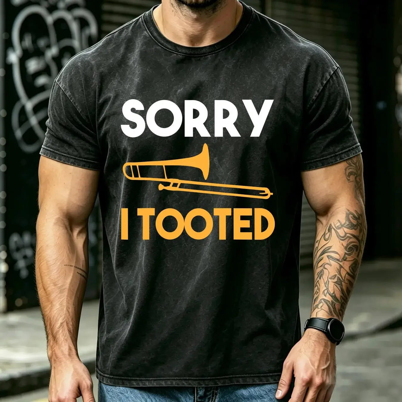 washed T Shirt Sorry I Tooted Trombone Marching Band Black M Funny Music Horn Brass long sleeves vintage Washed