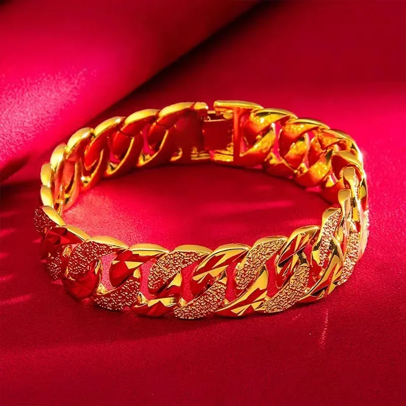 Men's 24K Gold (AU999) Boss Bracelet | Openwork coin pendant, micro-diamond halo with magnetic closure
