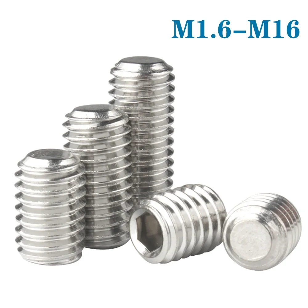 

1-50Pcs M1.6 M2 M2.5 M3 M4 M5 M6 M8 M10 M16 304 Stainless Steel Allen Head Hex Hexagon Socket Flat Point End Grub Bolt Set Screw
