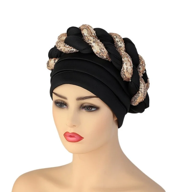 

African Auto Gele Turban Hijab Caps Aso Oke Hair Headtie Already Made Arab Muslim Scarf Head Wrap Women Hat Abaya