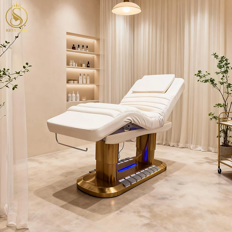 أثاث صالون ذهبي حديث فاخر 4 محرك كهربائي لتدليك تجميل الوجه وطاولة مستحضرات التجميل وسرير للوجه والمنتجعات الصحية #1