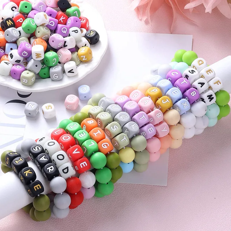 52Pcs 12mm Baby Silicone Letters Beads Pacifier Letters Alphabet Beads Chew Teething Teethers Nursing Shower Gifts BPA Free