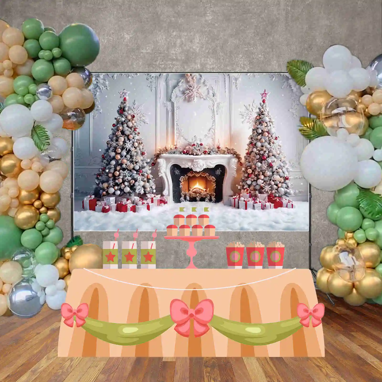 MOON.QG fondos interiores de Navidad, luz de chimenea, árboles, nieve, sala de estar, decoraciones de fiesta, accesorios de fotografía