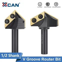 XCAN Milling Cutter 90 120 Degrees V Groove Router Bit Carbide Insert Wood Planer Bit V Slot Woodworking Engraving Bit 1/2 Shank