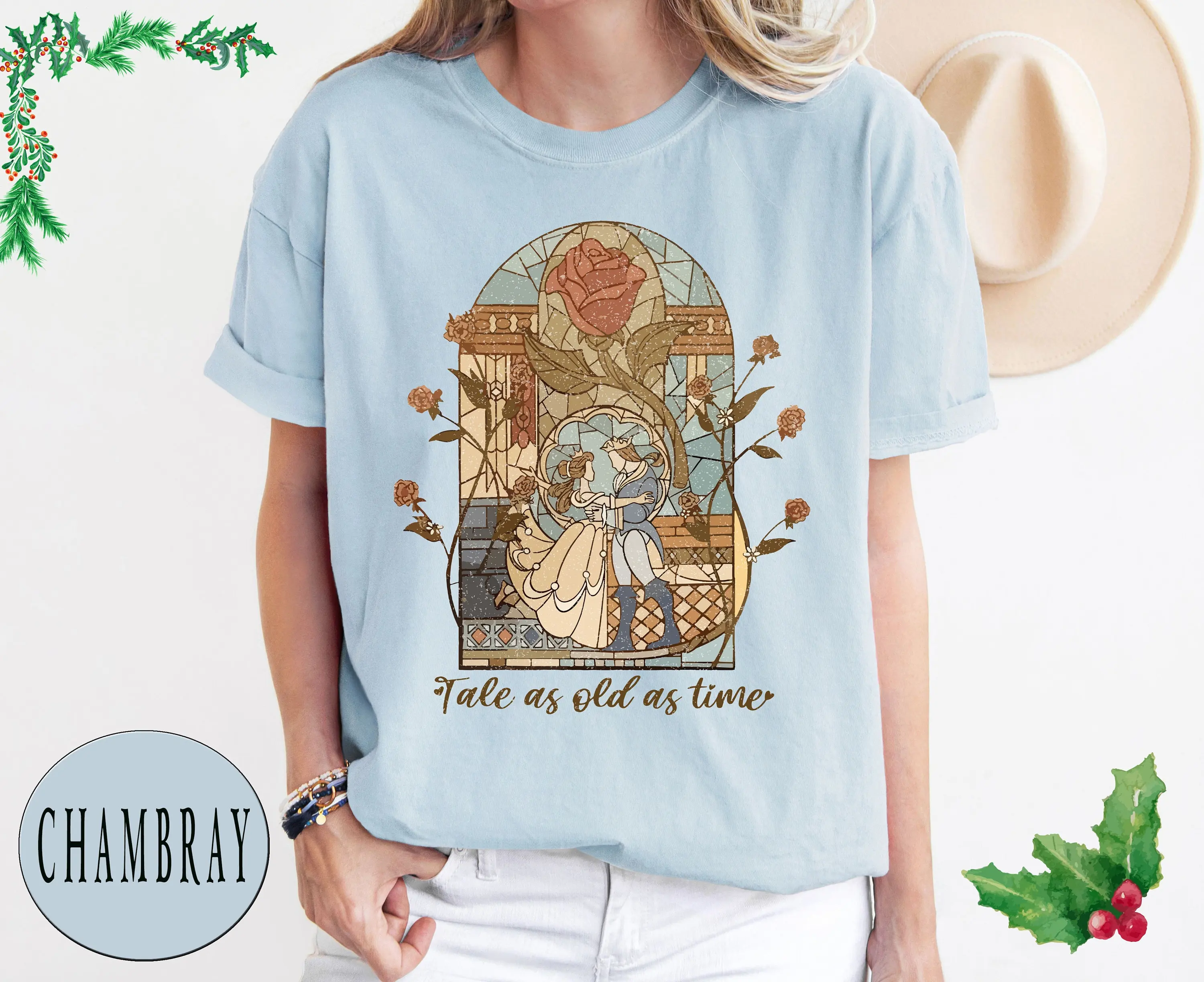 Tale As Old As Time Slogan Women T-shirt Warm Prince Princess Rose Ecclesia Vintage Print Female Shirt Retro Casual Girl Tops