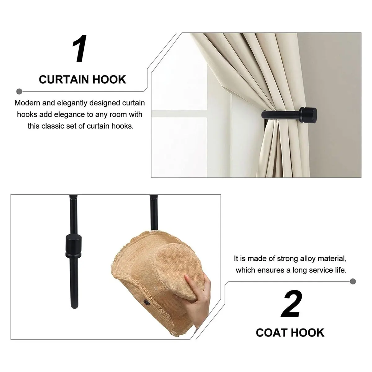 2026 Trend Elegant Metal Curtain Holdbacks 2Pcs Wall Mounted Window Drapery Tiebacks Curtain Hooks with Screws Home Decors